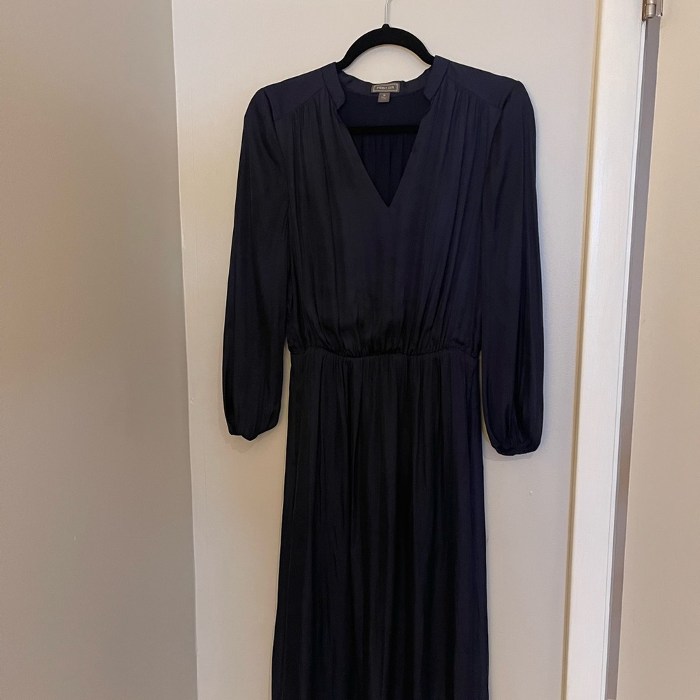 Blue Pleated Tie Front Long Sleeve Gown